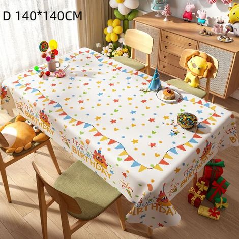 1 nappe jetable anniversaire, motif Happy Birthday, en PE imperméable, 140x140 cm, pour fête enfant (1/5)