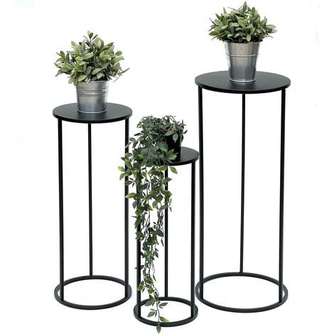 DanDiBo Tabouret à fleurs Métal Noir Rond Porte-fleurs Table d'appoint 96316 Lot de 3 Colonnes à fleurs Moderne Porte-plantes Tabouret à plantes (1/5)