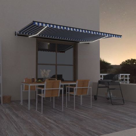 Auvent, Marquise auvent de porte, Abri banne entrée protection automatique capteur de vent/LED 500x300 cm Bleu et blanc LKOWF18851 (1/5)