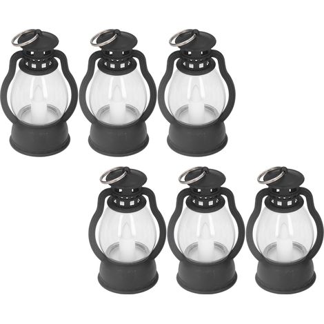 Lot de 6 lanternes électriques vintage à piles, décoration lumineuse pour la maison et les fêtes, noires. (1/5)