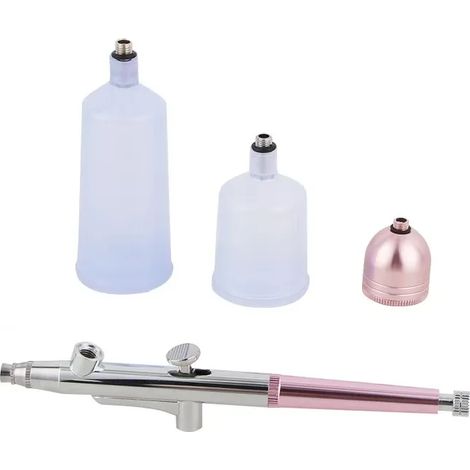 (Rose) Aérographe portable à simple action avec une buse de 0,3 mm, capable de pulvérisation continue, un outil de beauté à jet d'encre. (1/5)