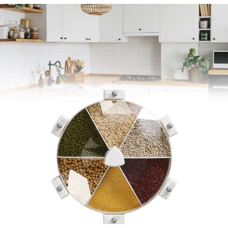 Boîte de rangement rotative pour céréales, fixée au mur, compartimentée et hermétique, distributeur de céréales, blanc/gris (1/5)