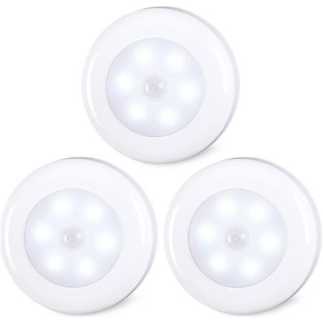 QORVA-Lot de 3 lampes à détecteur de mouvement pour l’intérieur, à coller, fonctionnement à piles, lumière LED sans fil pour armoire, escaliers, placard, cuisine, blanc froid