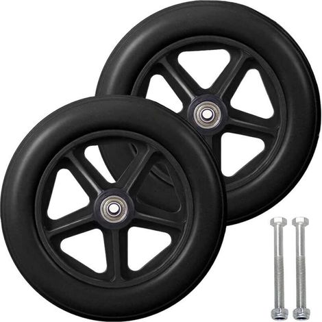 Rueda delantera de 8 pulgadas, 2 ruedas de repuesto para sillas de ruedas, neumático macizo antideslizante, 190 mm, gris y negro, ruedas para sillas de ruedas, andadores, ayudas para caminar (negro) -