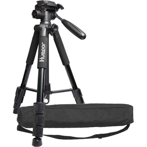 Huepar Multi-function Travel Camera Tripod 56"/143cm Adjustable Laser Level Tripod with 3-Way Swivel Pan Head,with Bubble Level