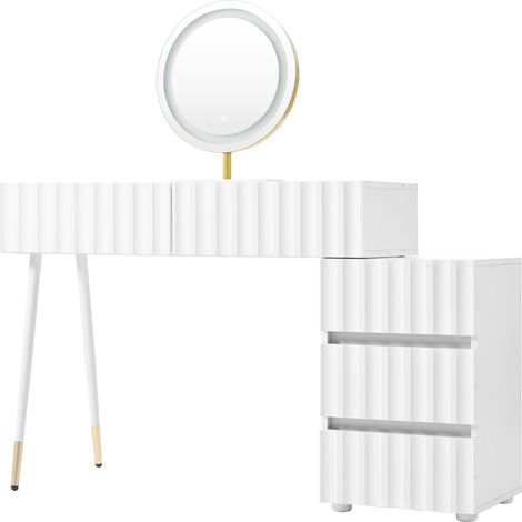 Tocador blanco con espejo LED y 5 cajones HOMVRA (1/5)