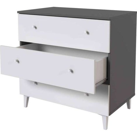 Cómoda 3 cajones Luna acabado gris parís/blanco. 78.6cm(alto), 80cm(ancho), 48cm(fondo) (1/2)