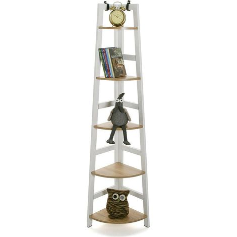 Angoliera da parete 5 ripiani libreria mobile con mensole in legno scaffale bianco per casa ufficio studio porta oggetti libri (1/5)