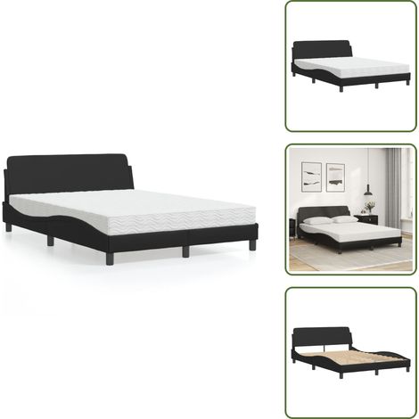 The Living Store Lit avec matelas noir 120x200 cm similicuir - Lit Double - Lit Plateforme - Lit Design - Lit Moderne - Literie