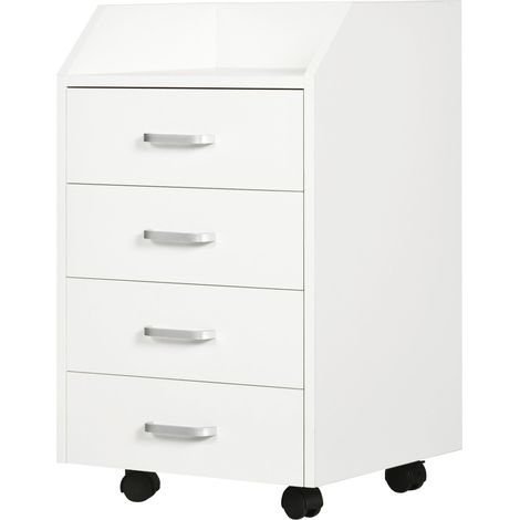 Cassettiera da Ufficio con 4 Cassetti Ruote e Bordi Rialzati 40x36x65 cm in Legno Bianco (1/5)