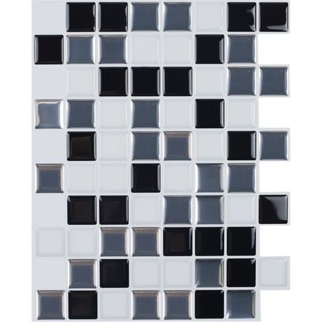 Papier Peint Carrelage Autocollant Couleur noir et blanc 25x20 cm Style Mosaïque Sticker Mural Film Décoratif Imperméable pour Carreaux de Mur de Salle de Bains et de Cuisine (1/3)