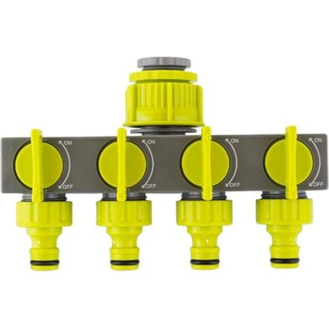 Répartiteur de tuyau 4 voies avec robinet indépendant, 1/2 et 3/4 pouce – Adaptateur distributeur de jardin Bifurger pour arrosage domestique (1/5)
