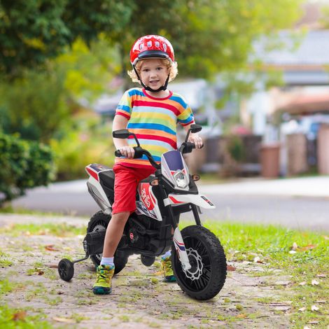 Lizenziertes Aprilia Kinder-Elektromotorrad mit 2 x 12V-Motoren, Stützrädern, LED-Beleuchtung und Musik – weiß
