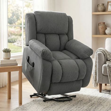 Fauteuil releveur électrique massage et chauffage avec repose-pied, dossier inclinable, télécommande et poche latérale (1/5)
