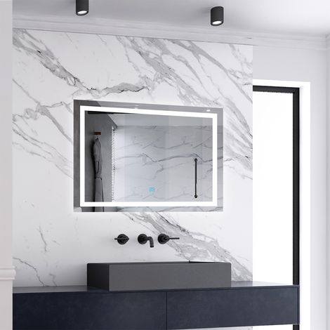 Miroir de salle de bain lumineux L.70 x H.50 cm avec Anti-Buée + 3 Couleurs + Dimmable, Miroir LED Mural