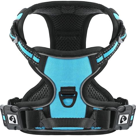 Anti Pull Dog Harness, Reflective Breathable Dog Harness with Front Tie and Handle Safety Control, Easy to Put On (Blue, S) (1/5)