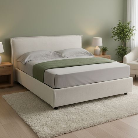 Letto Matrimoniale Brunate, Letto Matrimoniale Materasso Incluso, Sfoderabile Made in Italy, Contenitore, Beige (1/5)