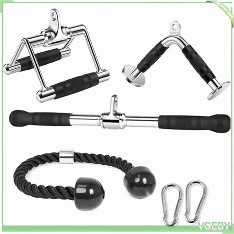 Fixation pour triceps - FAF EICY - Kit 5 pièces - Barre en V rotative 360° - Poignée caoutchoutée - Corde nylon robuste (1/5)