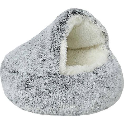 Halbgeschlossenes Plüsch-Katzenhaus, atmungsaktiv und warm, weich und komfortabel, 50 cm, grau
