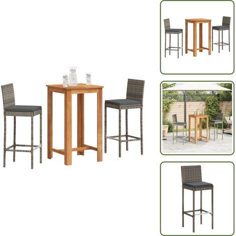 The Living Store 3-tlg. Gartenbar-Set Grau Massivholz Akazie und Poly Rattan - Gartenmöbel (1/5)