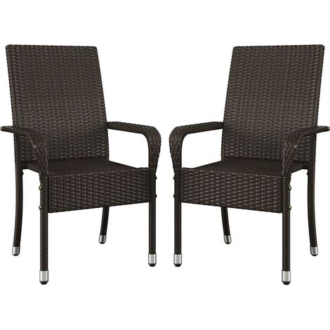 Yaheetech Lot de 2 Fauteuils de Jardin en Polyrotin Chaises Empilables d'Extérieur avec Accoudoirs Cadre en Métal Terrasse Véranda Balcon Salon Salle à Manger Marron (1/5)