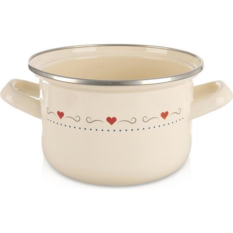Casserole en émail crème pour plaque à induction/gaz avec poignée tongienne 1,4 L (1/5)