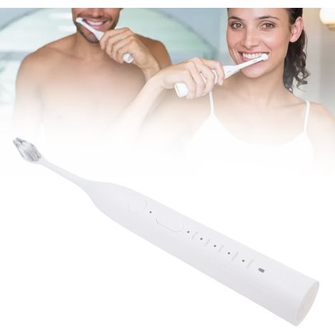 Brosse à dents électrique rechargeable, étanche, alimentée par batterie, avec têtes de rechange blanches (1/4)