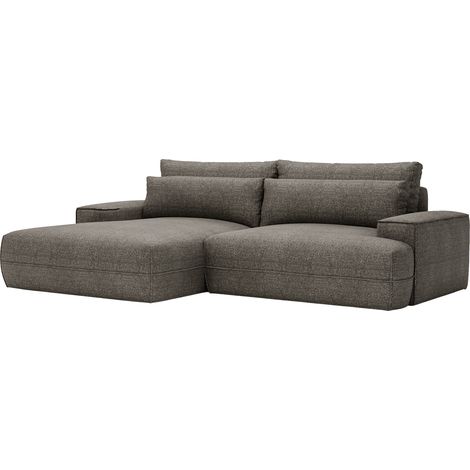 NOEMIA - Canapé d'angle convertible avec coffre en tissu taupe - Angle gauche (1/5)