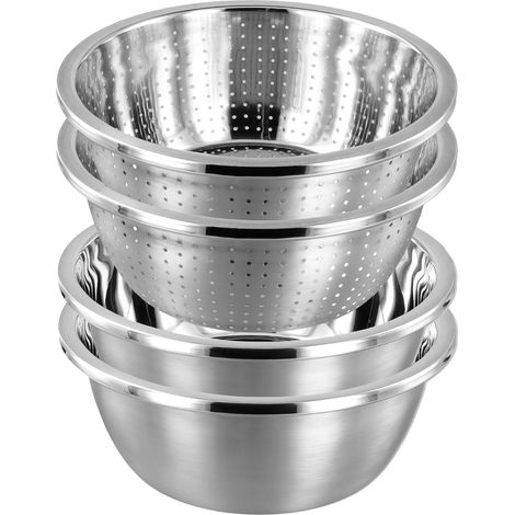 Passoire Inox 4 Pièces - Lot de 2 Passoires et 2 Bols en Acier Inoxydable de 26 cm - Empilable pour Riz, Pâtes, Légumes et Salade (1/5)