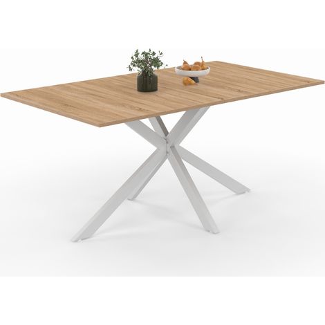 Idmarket – Table de salle à manger rectangulaire 160 cm – 8 personnes – Pied araignée en métal blanc – Plateau en bois mélaminé