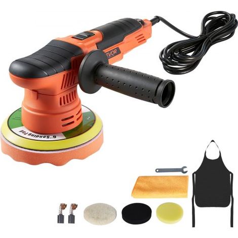 Pulidora para Coche 150 mm 650 W, Doble Acción, 6 Velocidades Ajustables 2000-6800 RPM, Kit de Pulido Orbital Aleatorio con Almohadillas de Lana y Espuma para Pulido Abrillantado Encerado (1/5)