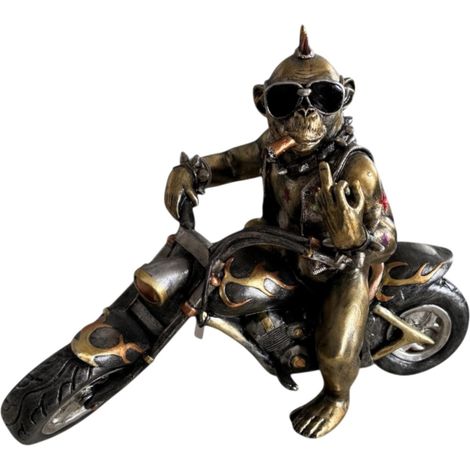 Dekofigur Affe auf Motorrad 27,5 x 34,5 cm schwarz/gold