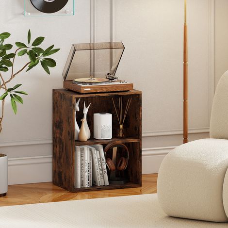 Bibliothèque marron rustique en bois avec 2 niches ouvertes, étagère réglable sur 5 positions et 3 niveaux pour salon (1/5)