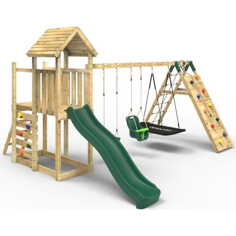 Rebo Extended Tower Wooden Climbing Frame with Swings & Slide - Sanford