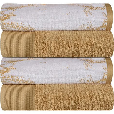 Lot de 4 Serviettes de Bain en Coton uni et marbré à séchage Rapide, Grandes, très absorbantes, Douces, Accessoires de Salle de Bain Modernes, Douche, Bain (1/5)