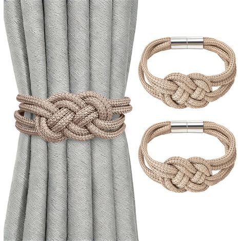 Lot de 2 mini nœuds magnétiques pour rideaux - Nœuds magnétiques de 47 cm de long - élégants nœuds décoratifs tissés à la main - conviennent aux rideaux de la maison et du bureau (1/5)
