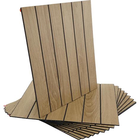 Panneaux muraux 3D autocollants - Revêtement mural aspect bois - 30 x 30 cm - Panneaux muraux en PVC imperméables - Pour salon, chambre à coucher, cuisine (1/5)
