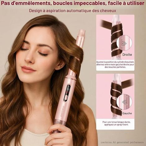 Brosse Soufflante 5 en 1 Avec écran Numérique, Sèche Cheveux Brosse, Brosse Coiffante Ionique, Boucleur Automatique et Iisseur, Pour Volume, Boucles et lissage (Rose)