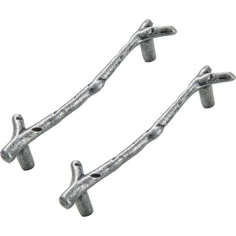 Poignées de porte argentées (lot de 2), poignées de meubles en forme de branche, poignées en T, pour porte de jardin en bois (noir, dendritique) ou entraxe de 96 mm (1/5)