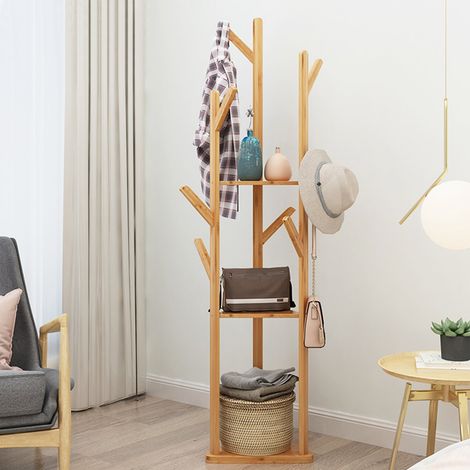 Perchero Colgador de Pie de Madera Bambu Moderno Original de Arbol para Pasillo UNHO