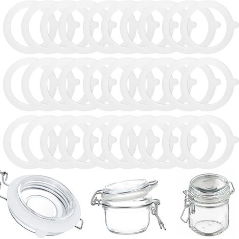 30 Stück universelle Silikon-Dichtungen für Gläser, 70 mm x 94 mm austauschbare Dichtungen, wiederverwendbar, für Glasdeckel, Bonbongläser, Lebensmittelkonservierung (Weiß) (1/5)
