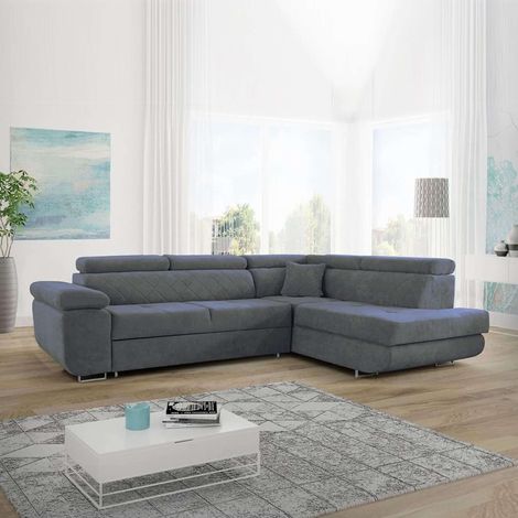 Diego L-shape Fabric Corner Sofa Bed-Grey Right Corner