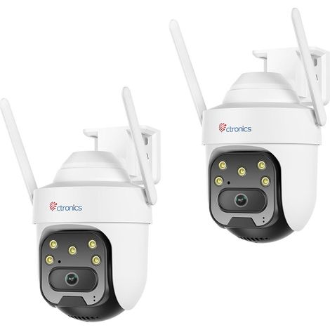 Ctronics Lot de 2 Caméra de Surveillance Extérieure 5MP PTZ WiFi 2,4/5GHz – Détection AI, Suivi Auto, Vision Nocturne Couleur 30 m, Audio Bidirectionnel, IP66