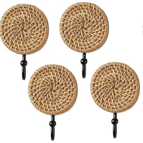 Patère murale bohème en rotin - porte-serviettes décoratif vintage en bois, idéal pour la maison, 5 cm (1/5)