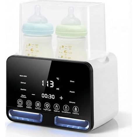 Chauffe biberon Baby pour 2 Biberons, Blanc – Chauffe biberon 4-en-1 avec Stérilisateur et Régulation de Température, Réchauffeur d’Aliments pour Bébé pour Chauffage et Décongélation