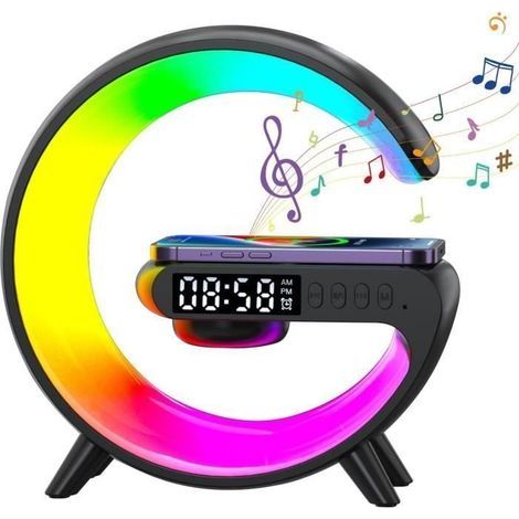 Lampada da comodino con caricatore wireless, luce sveglia con ricarica wireless, altoparlante Bluetooth con sveglia, simulatore di sveglia (1/5)