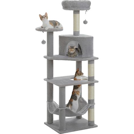 Árbol para gatos, estructura de 5 niveles, postes rascadores cómodos, AMT0331GY, L (1/2)