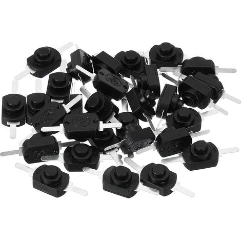Verrouillage Pousser Bouton Interrupteur, 30 Pcs Droit Pieds Marche/Arrêt Autoblocage DC 30V 1A Micro Contrôle Interrupteur pour Lampe Poche Lumière Lampe Mur Sortie DIY, Noir (1/5)