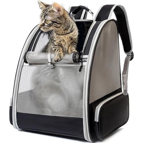 Borsa per il trasporto di cani e gatti (2-10 kg), zaino morbido e pieghevole di colore grigio, ideale per piccoli animali domestici, per viaggi e uso quotidiano. (1/5)