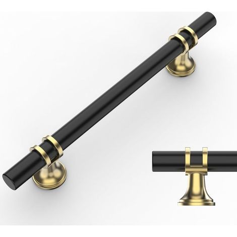 Set mit 5 schwarzen und goldenen Schrankgriffen, 128 mm, Mittelloch, Küchenschrankgriffe, Schrankbeschläge, Schubladengriffe (1/5)